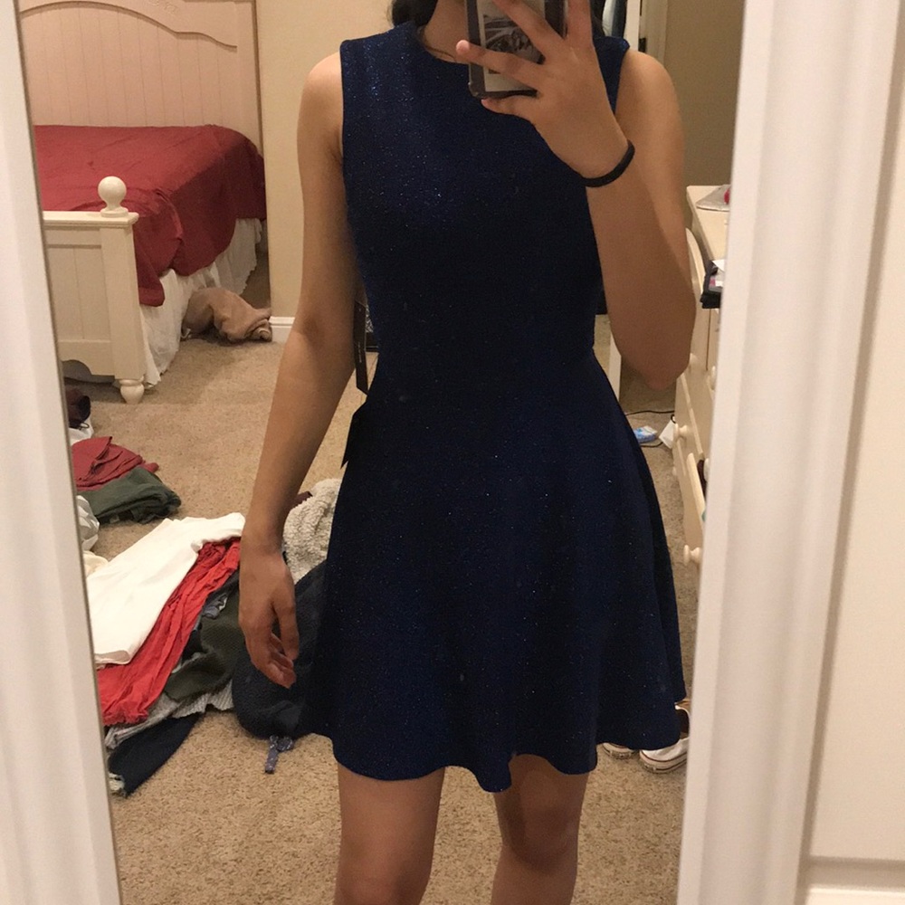 Lulu’s Navy Sparkly Blue Skater Dress Sz XS NWT
